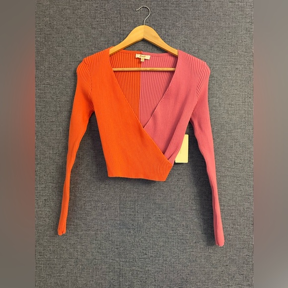 peach clothing Tops - Vibrant Orange and Pink Women's Crop Top